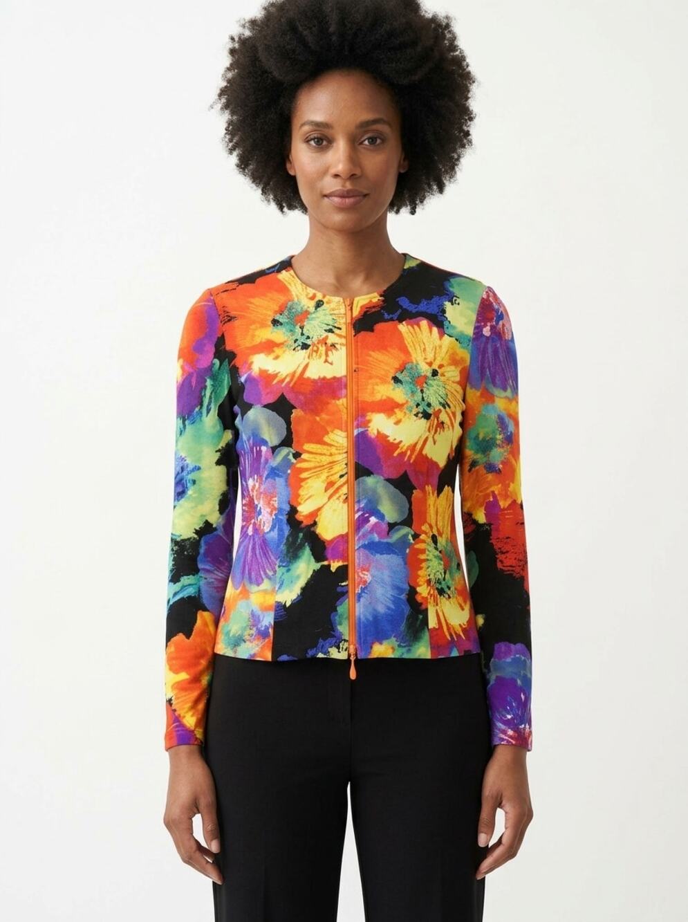 Joseph Ribkoff Can Multicolor Floral Full Zip Jacket Vest Women Size 4